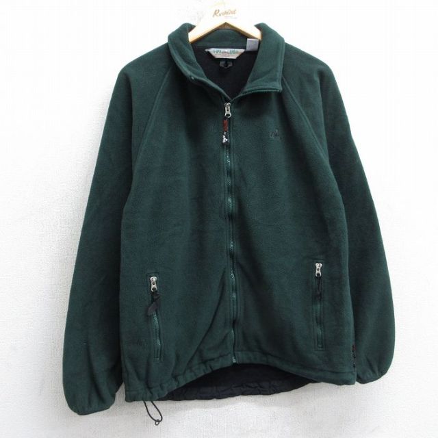 S★古着 EMS 長袖 フリース ジャケット メンズ 90年代 90s ワンポイントロゴ ラグラン ポーラテック 緑【spe】 25dec20