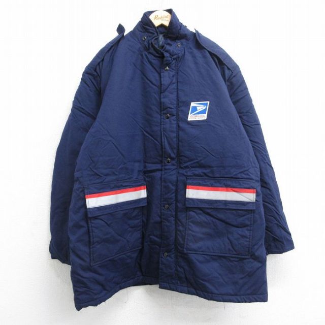 XL★古着 長袖 ジャケット メンズ 90年代 90s USPS リフレクター 大きいサイズ ロング丈 USA製 紺【spe】 25dec20