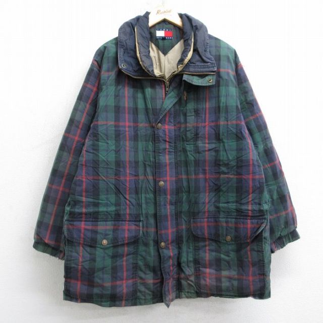 トミーヒルフィガー 90s ダウンジャケット チェック グリーン XL | 古着