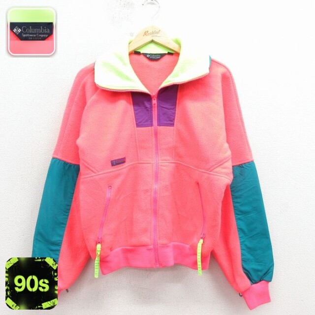 【50%OFF】コロンビア 90s フリースジャケット ワンポイントロゴ ピンク M | 古着