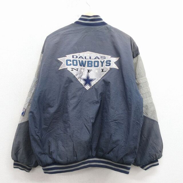 XL★古着 長袖 ナイロン ジャケット メンズ 00年代 00s NFL ダラスカウボーイズ 刺繍 紺 内側キルティング アメフト スーパーボウル 25dec19