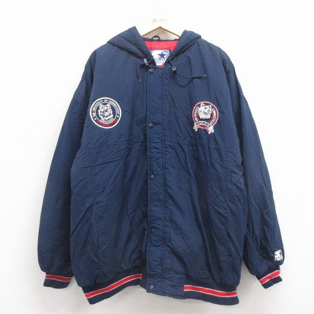 【20%OFF】スターター 90s ジャケット コネチカットハスカーズ刺繍 ネイビー XL | 古着