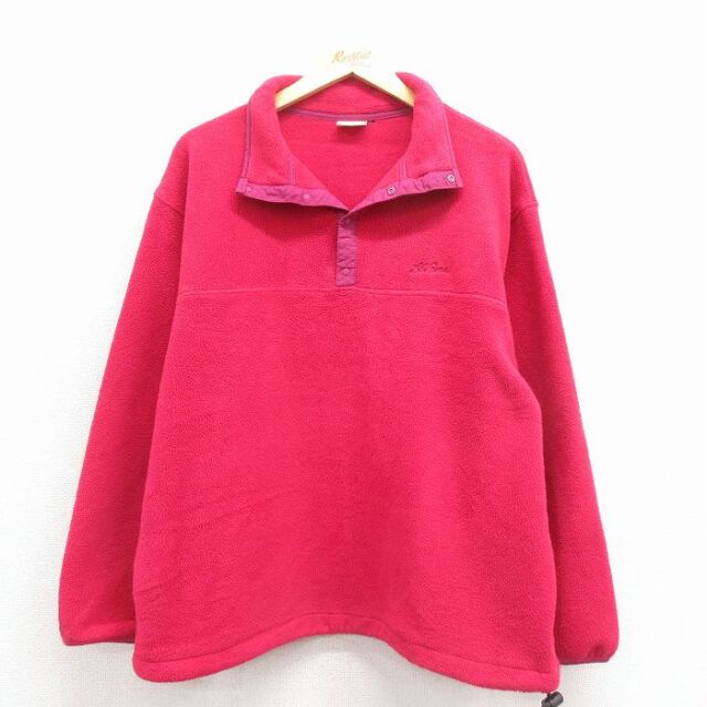 L★古着 エルエルビーン 長袖 フリース ジャケット メンズ 90年代 90s ワンポイントロゴ スナップT ピンク 25dec19
