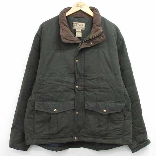 【20%OFF】エルエルビーン 00s オイルダウンジャケット ワンポイントロゴ グリーン XL | 古着