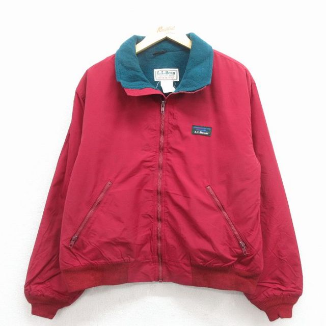 L★古着 エルエルビーン 長袖 ウォームアップ ジャケット メンズ 90年代 90s ワンポイントロゴ エンジ 内側フリース 25dec24