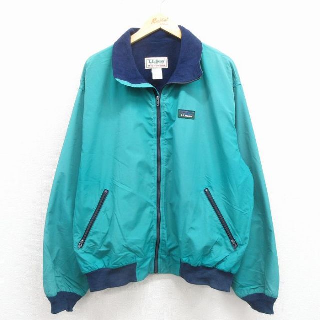 XL★古着 エルエルビーン 長袖 スリーシーズン ジャケット メンズ 90年代 90s ワンポイントロゴ 青緑 内側フリース 25dec24