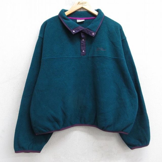 XL★古着 エルエルビーン 長袖 フリース ジャケット メンズ 90年代 90s ワンポイントロゴ スナップT 緑 25dec26