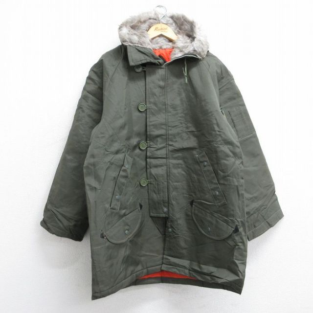 XL★古着 長袖 ナイロン ジャケット マウンテン パーカー メンズ 80年代 80s ラグラン ロング丈 濃緑 内側キルティング 25dec26