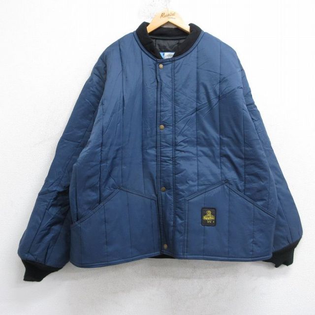 XL★古着 長袖 ナイロン キ ジャケット メンズ リップストップ 大きいサイズ 紺 25dec26