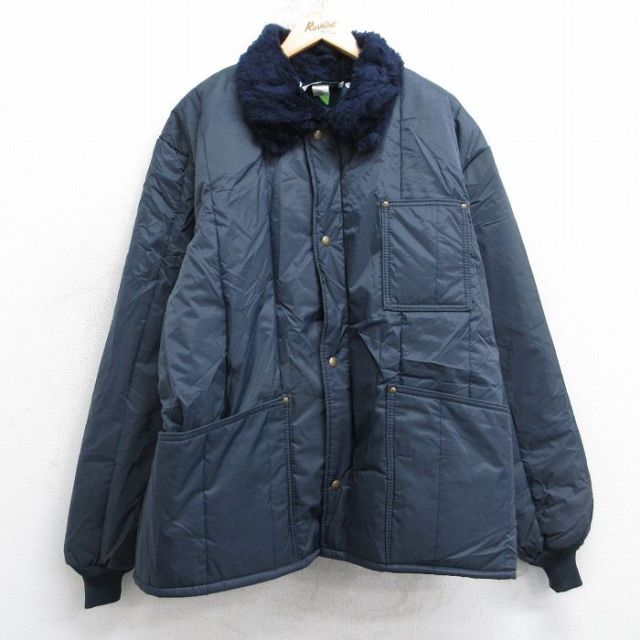 XL★古着 長袖 ナイロン キ ジャケット メンズ 90年代 90s 襟ファー USA製 紺 25dec26