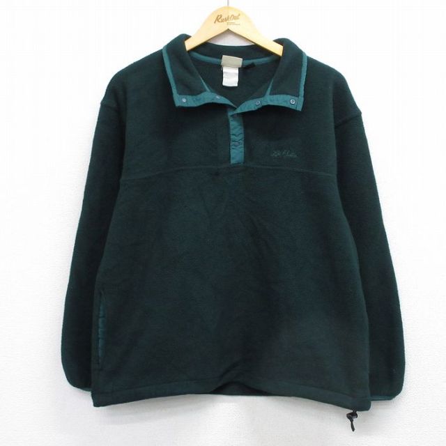 M★古着 エルエルビーン 長袖 フリース ジャケット スナップT メンズ 90年代 90s ワンポイントロゴ 濃緑 25dec29