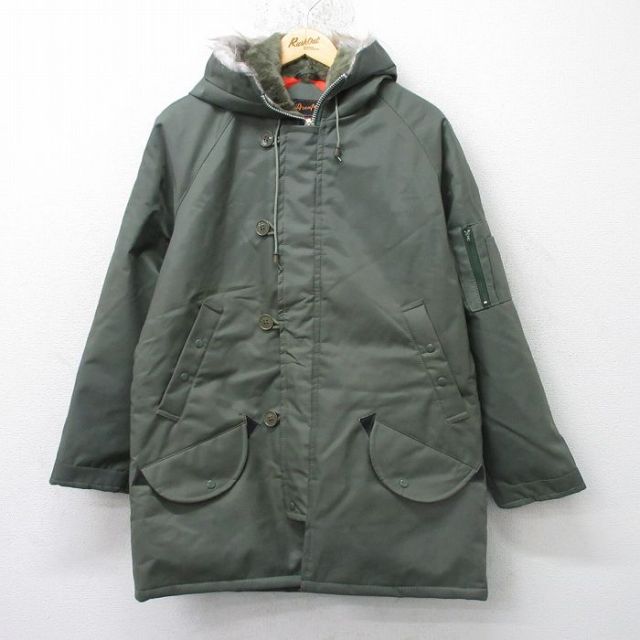 M★古着 長袖 ナイロン ジャケット パーカー メンズ 80年代 80s N-3B ラグラン ロング丈 薄緑 内側キルティング 25dec29