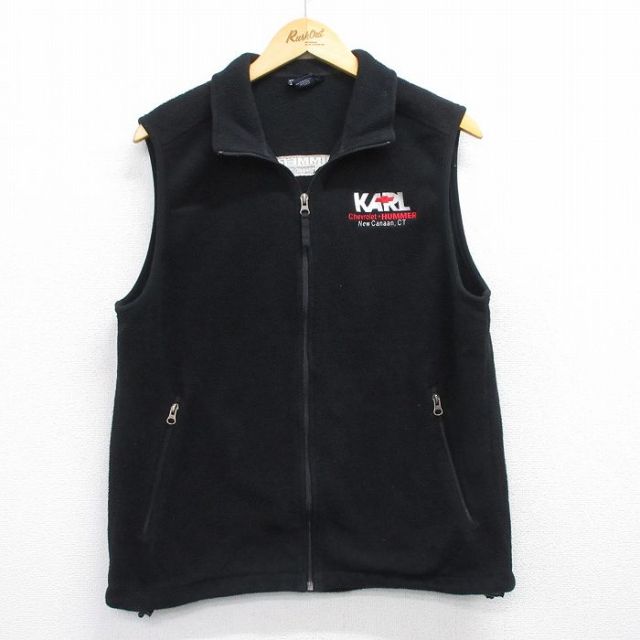 メンズ 90s USA製 LANDS' END 荒粒 ごま塩 フリースベスト ブラック
