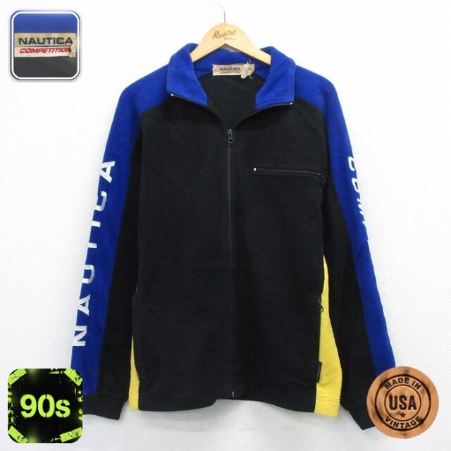【50%OFF】ノーティカ 90s フリースジャケット ビッグロゴ ブラック M | 古着