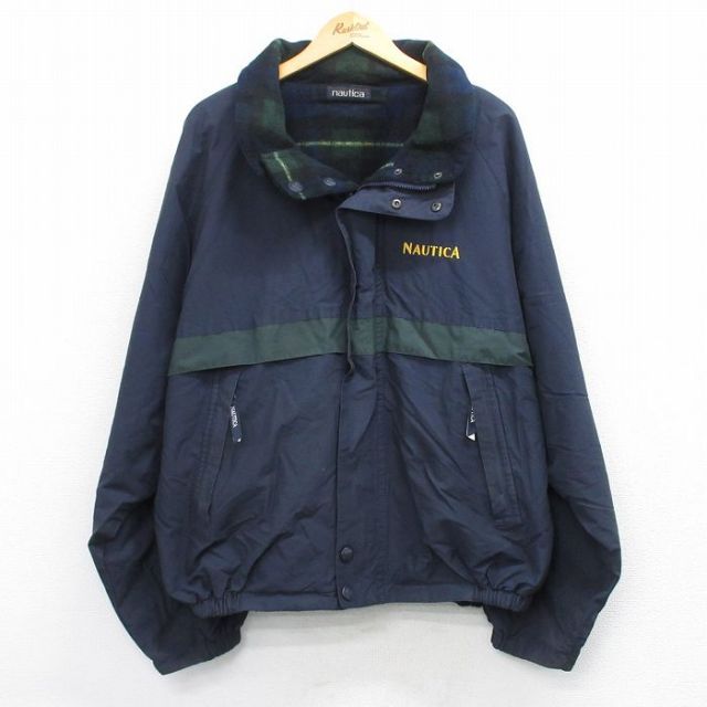 XL★古着 ノーティカ 長袖 ブランド ジャケット メンズ 90年代 90s ワンポイントロゴ リバーシブル 大きいサイズ 濃紺 内側フリース【spe】 26jan19