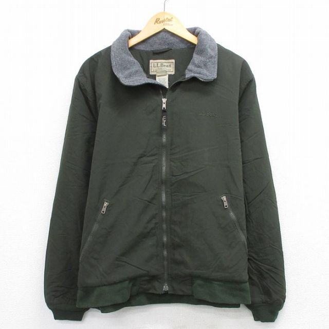 XL★古着 エルエルビーン 長袖 ナイロン ジャケット メンズ 00年代 00s ワンポイントロゴ 緑 内側フリース 26jan19