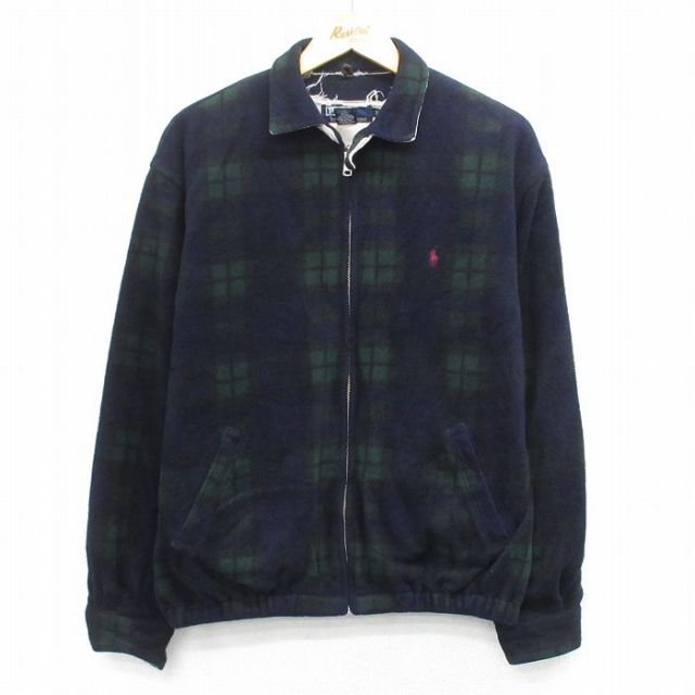 L★古着 ラルフローレン 長袖 ブランド フリース ジャケット メンズ 90年代 90s ワンポイントロゴ USA製 紺他 タータン チェック ブラックウォッチ【spe】 26jan19