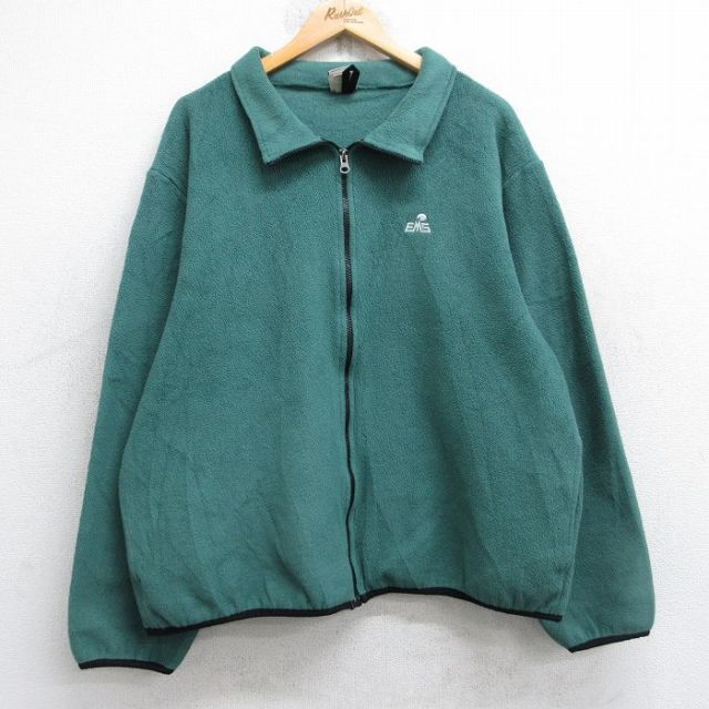 L★古着 EMS 長袖 フリース ジャケット メンズ 00年代 00s ワンポイントロゴ USA製 緑 26jan16