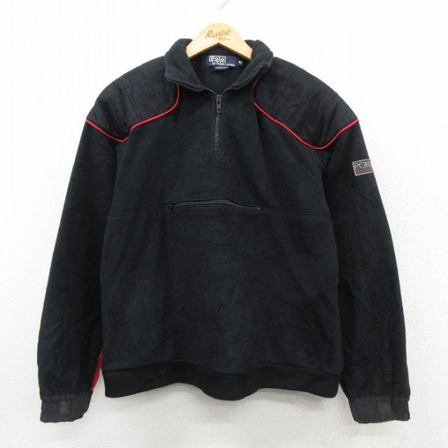 M★古着 ラルフローレン 長袖 ハーフジップ フリース ジャケット メンズ 90年代 90s POLO HI TECH USA製 黒【spe】 26jan19