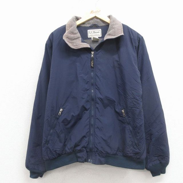M★古着 エルエルビーン 長袖 ナイロン ジャケット メンズ 00年代 00s ワンポイントロゴ 紺 内側フリース 26jan22