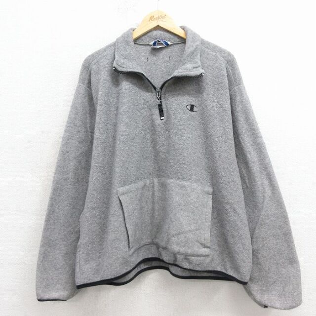 【20%OFF】チャンピオン 90s ハーフジップフリースジャケット ワンポイントロゴ グレー XL | 古着