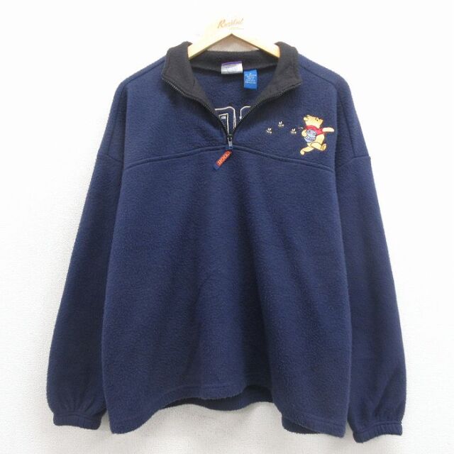【20%OFF】ディズニー 00s ハーフジップフリースジャケット くまのプーさん刺繍 ネイビー L | 古着