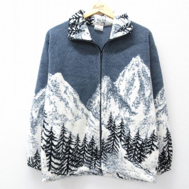 【20%OFF】90s 長袖フリースジャケット 雪山 ホワイト M | 古着