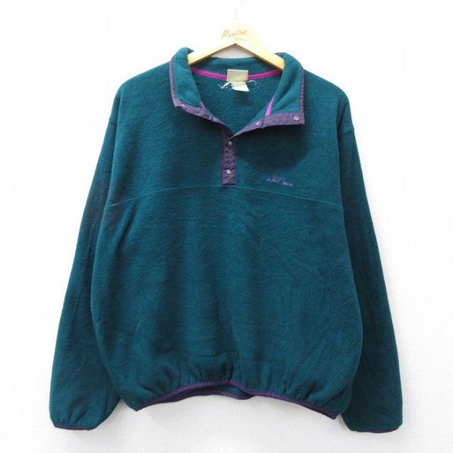 XL★古着 エルエルビーン 長袖 フリース ジャケット メンズ 90年代 90s ワンポイントロゴ 緑 26feb17