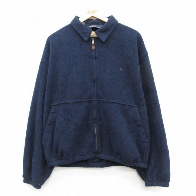 【20%OFF】ラルフローレン 90s フリースジャケット ワンポイントロゴ ネイビー XL | 古着