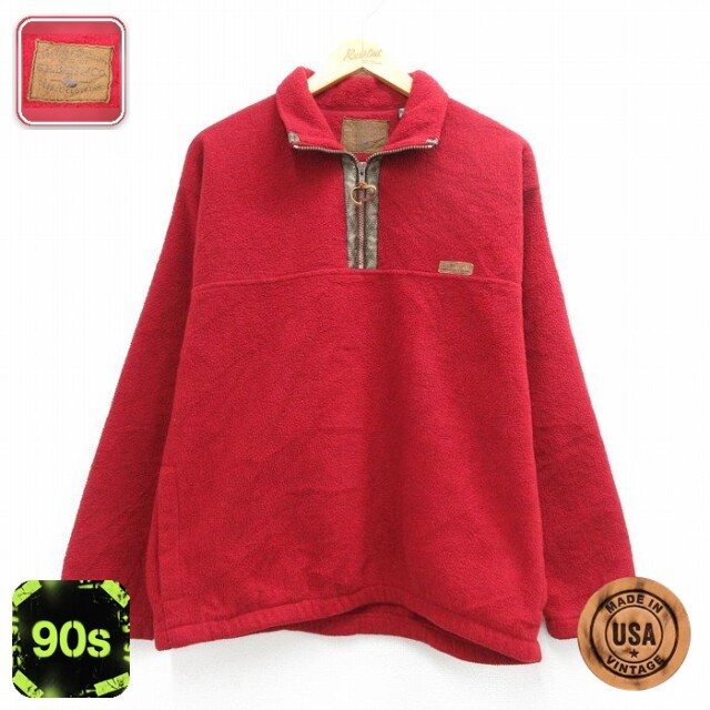 【50%OFF】G.H.BASS 90s ハーフジップフリースジャケット レッド M | 古着