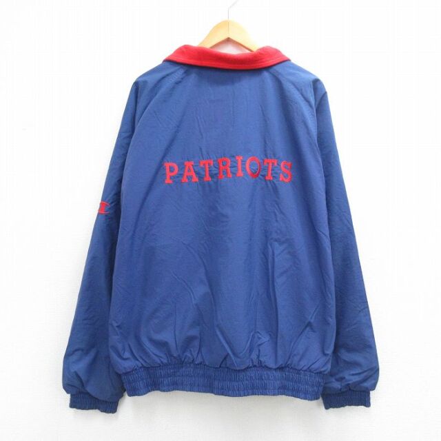 XL★古着 チャンピオン champion 長袖 ナイロン ジャケット メンズ 00年代 00s NFL ニューイングランドペイトリオッツ ラグラン 大きいサイズ 紺 内側フリース アメフト スーパーボウル 26feb25