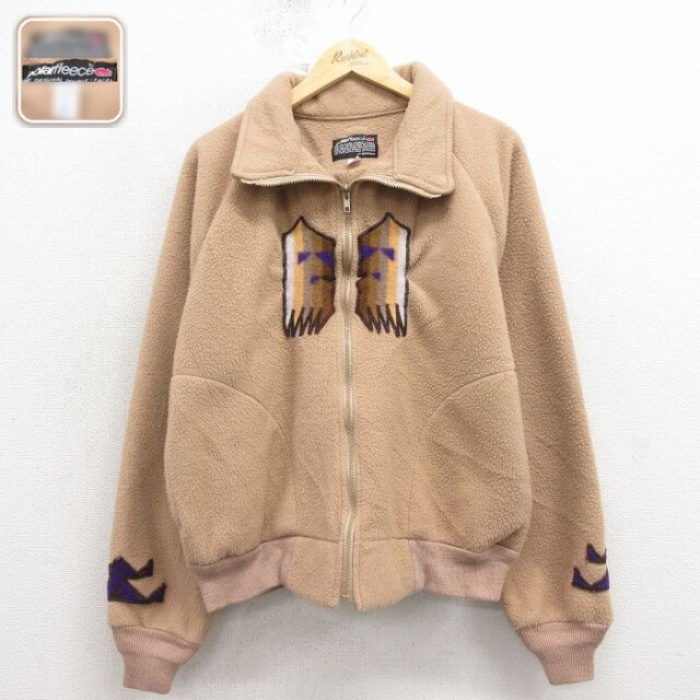【20%OFF】フリースジャケット ネイティブ柄 ラグラン ベージュ メンズM相当 | 古着
