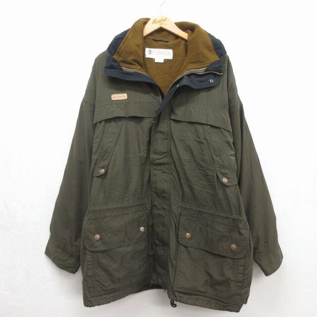 XL★古着 コロンビア 長袖 ナイロン ジャケット メンズ 90年代 90s ロング丈 カーキ【spe】 26aug07
