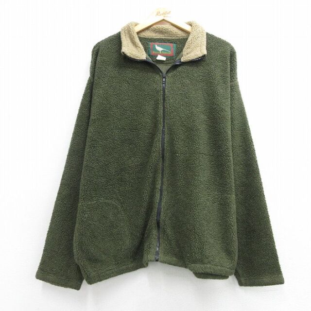 XL★古着 長袖 フリース ジャケット メンズ 90年代 90s USA製 カーキ 26aug10