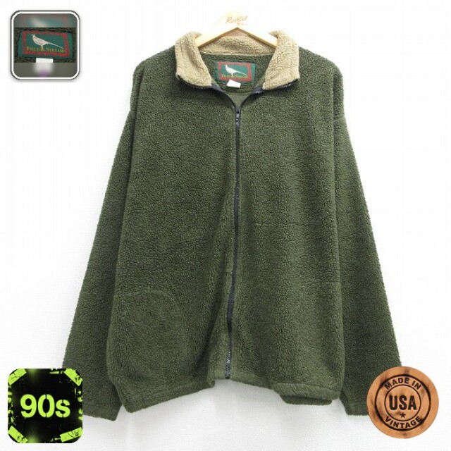 長袖 フリース ジャケット 90s USA製 カーキ メンズXL相当 | 古着