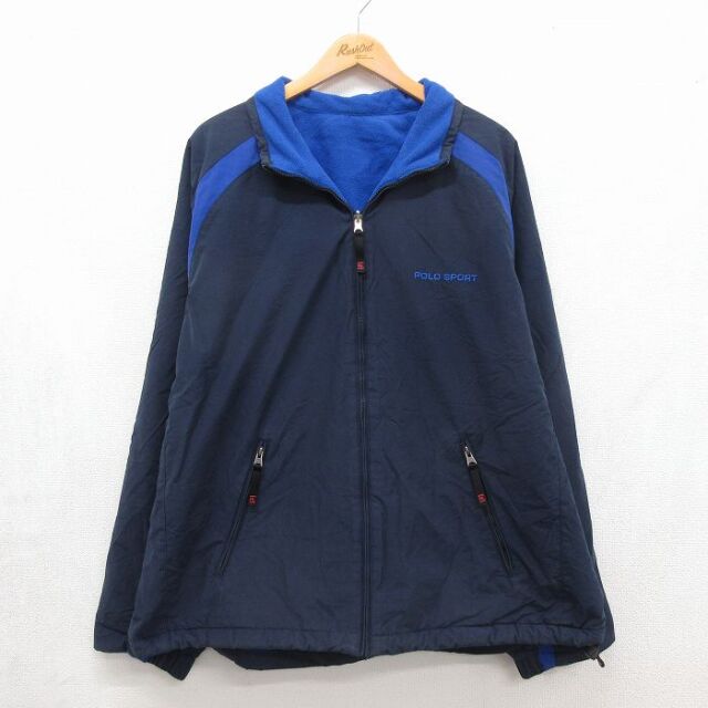 XL★古着 ラルフローレン ポロジーンズ 長袖 ブランド ジャケット メンズ ワンポイントロゴ 大きいサイズ ラグラン ネイビー 内側フリース【spe】 26aug12