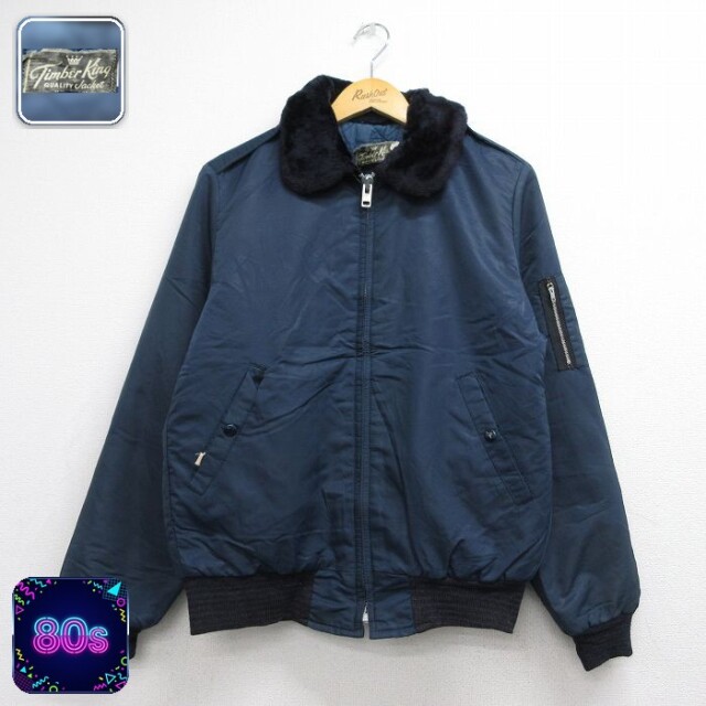 80s 長袖ジャケット 内側キルティング ネイビー メンズM相当 | 古着