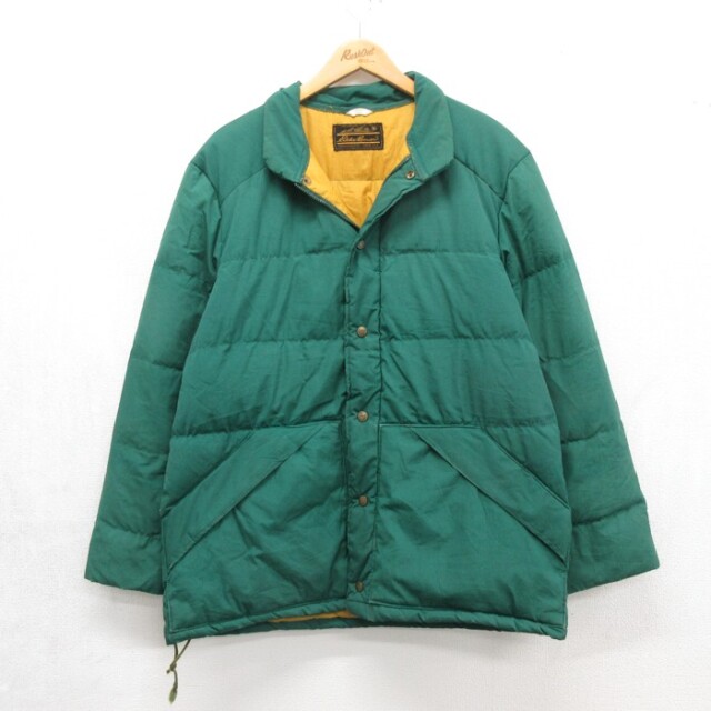 L★古着 Eddie Bauer エディーバウアー 長袖 ジャケット メンズ 80年代 80s ダウン ポリエステル グリーン【spe】 26aug20