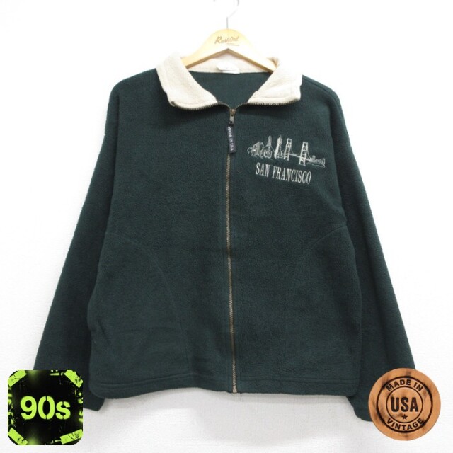 90s 長袖ジャケット サンフランシスコ刺繍 グリーン メンズS相当 | 古着