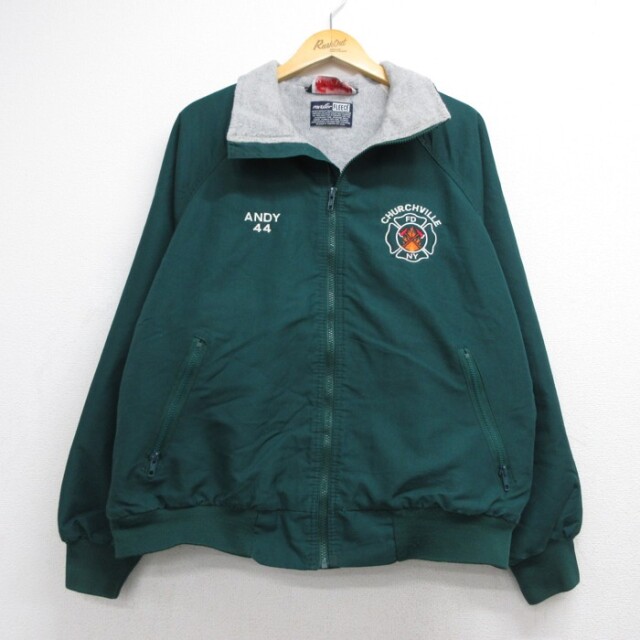 スポーツマスター 90s 長袖ジャケット 消防署刺繍ロゴ グリーン メンズXL相当 | 古着