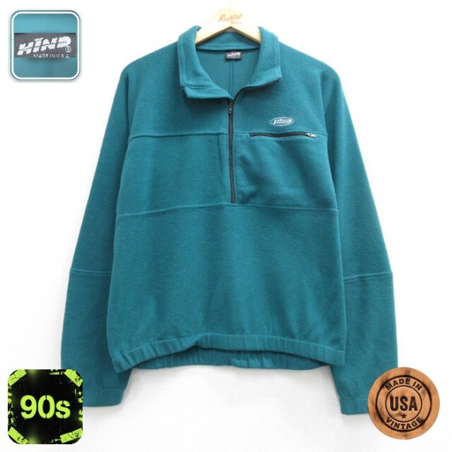 HIND 90s ハーフジップフリースジャケット グリーン メンズM相当 | 古着