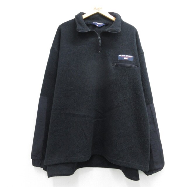 XL★古着 ラルフローレン ポロスポーツ POLO SPORT 長袖 ジャケット メンズ 90年代 90s ボア フリース USA製 ブラック【spe】 26sep01