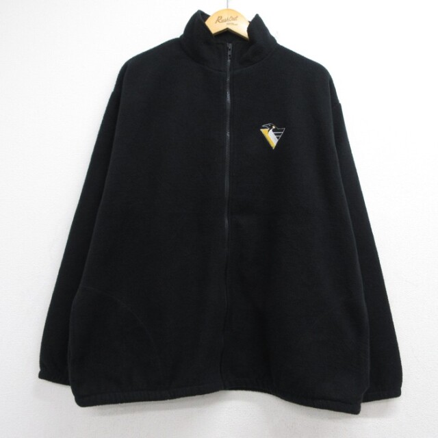 XL★古着 JOY Athletic 長袖 ジャケット フルジップ メンズ 90年代 90s NHL ピッツバーグペンギンズ 刺繍ロゴ USA製 ブラック 26sep02