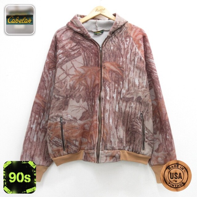Cabelas 長袖 ジャケット フルジップ 90s リアルツリー フリース USA製 ブラウン 迷彩 メンズXL相当 | 古着