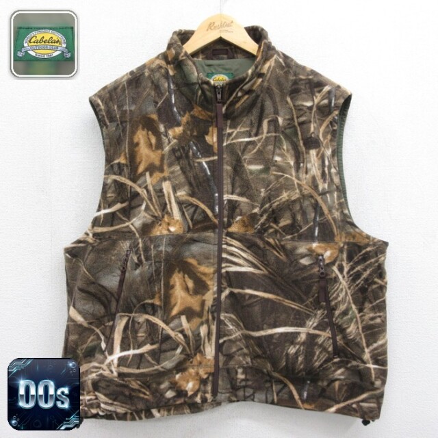 Cabelas ノースリーブ ジャケット 00s フリース ベスト RealTree カーキ 迷彩 メンズXL相当 | 古着