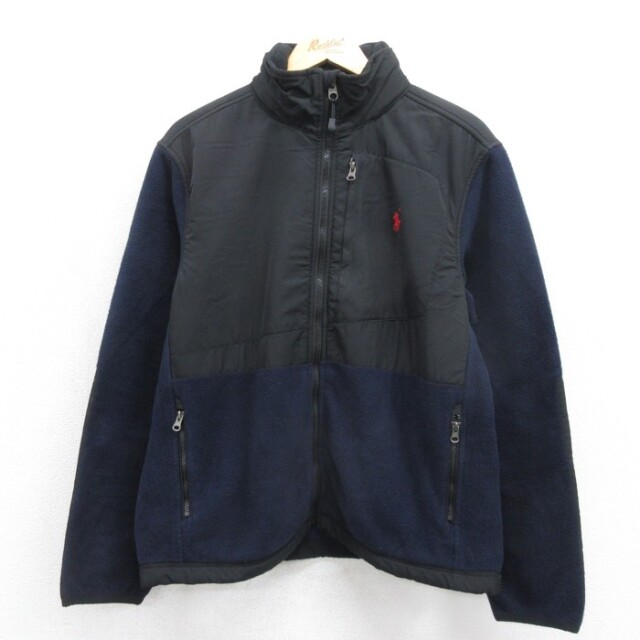 M★古着 ラルフローレン Ralph Lauren 長袖 ブランド ジャケット メンズ 90年代 90s ワンポイントロゴ フリース 切り替え ネイビー【spe】 26sep04