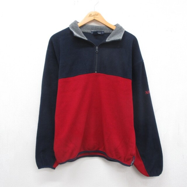 M★古着 ノーティカ NAUTICA 長袖 ブランド ジャケット ハーフジップ メンズ 90年代 90s フリース USA製 ネイビー【spe】 26sep04