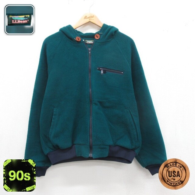 エルエルビーン 90s フルジップパーカー ラグラン グリーン メンズL相当 | 古着