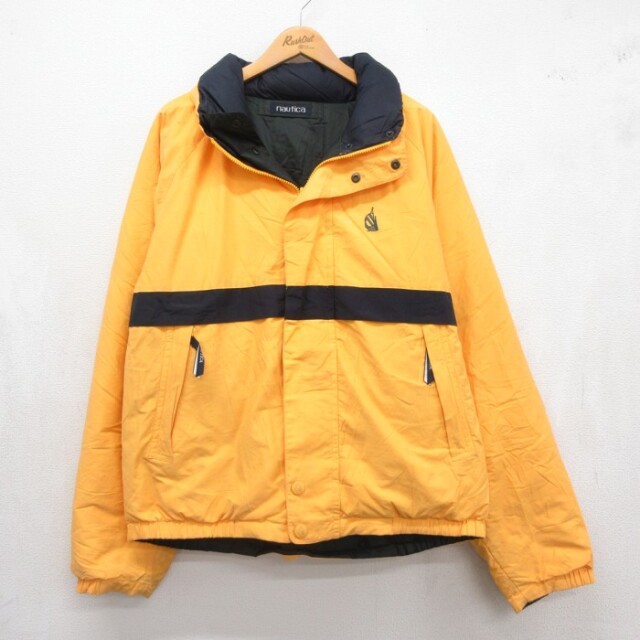 XL★古着 ノーティカ NAUTICA 長袖 ブランド ジャケット メンズ 90年代 90s リバーシブル ダック ダウン イエロー【spe】 26sep08