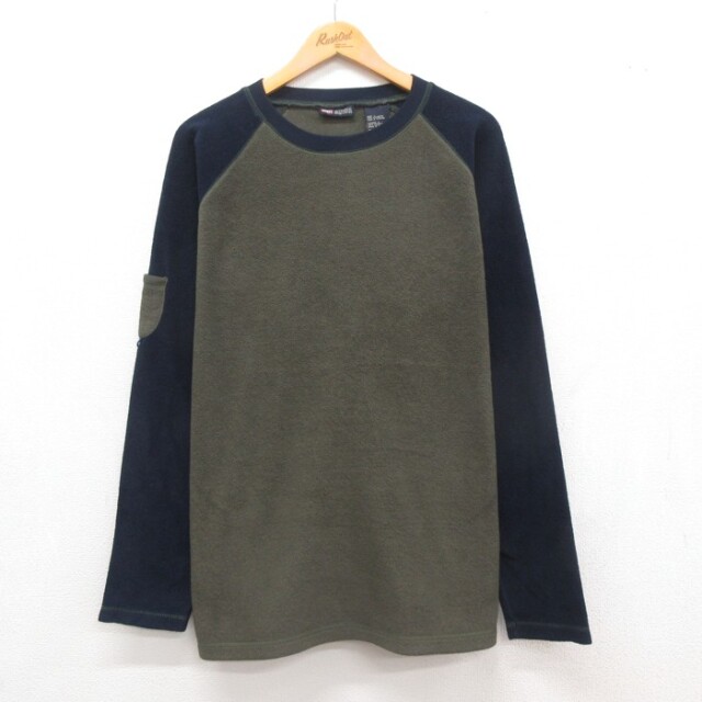 L★古着 FADED GLORY 長袖 ジャケット メンズ 00年代 00s トップス ツートンカラー ラグラン フリース ポリエステル クルーネック カーキ【spe】 26sep10